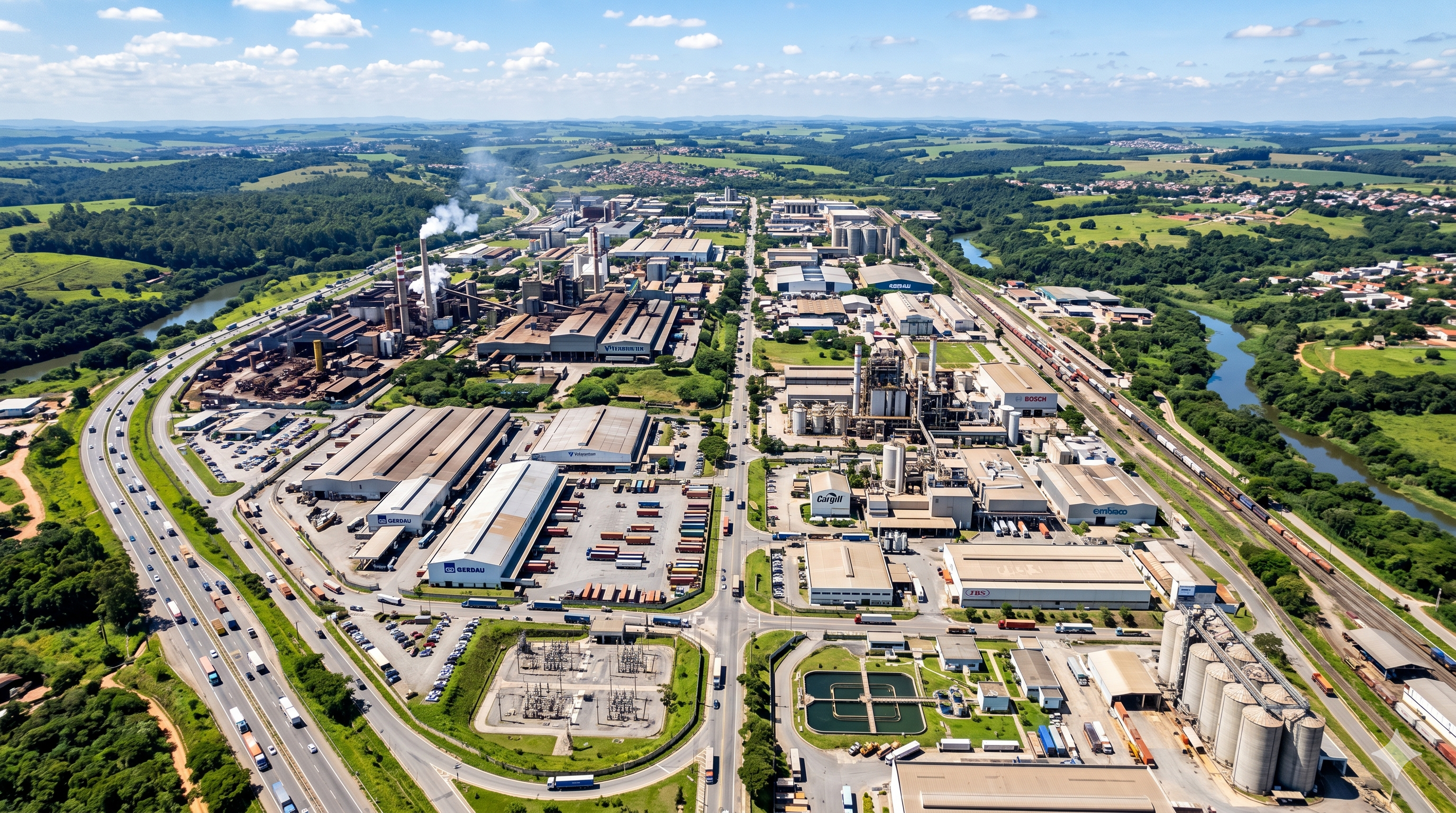 Vista aérea de polo industrial
